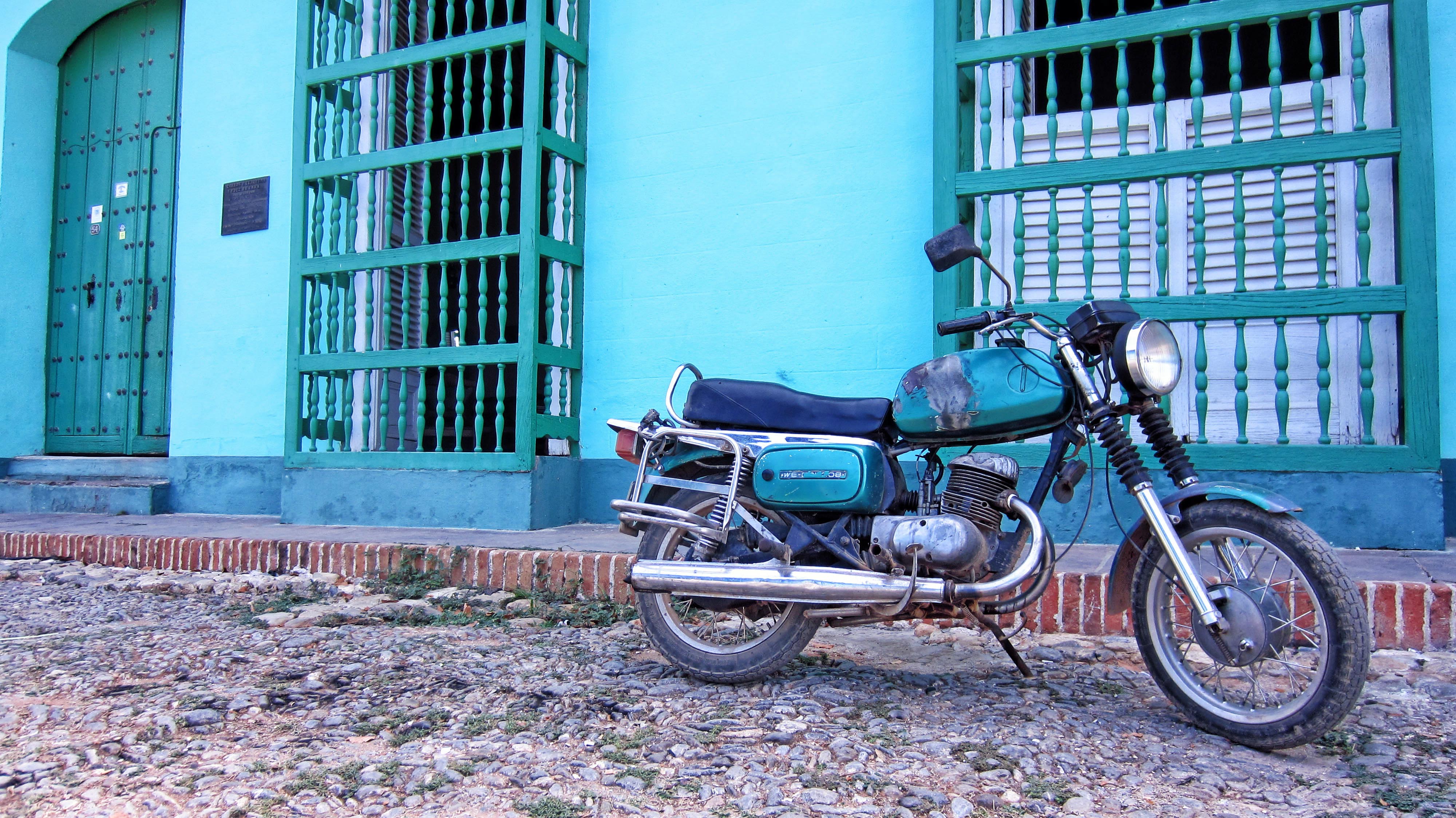 Blue Motorcycle in Havana
