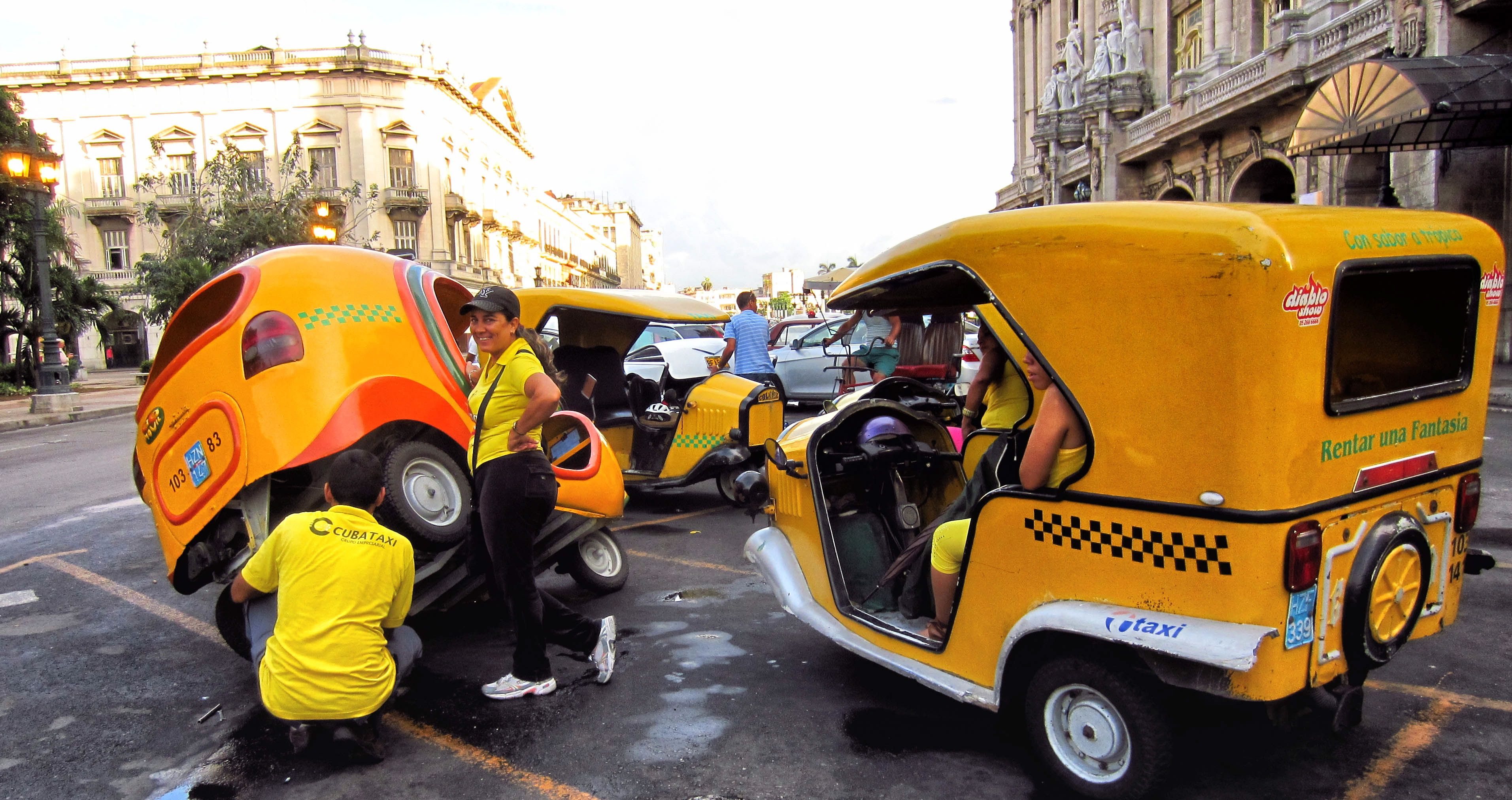 Yellow Cuban Mototaxis Havana Cuba